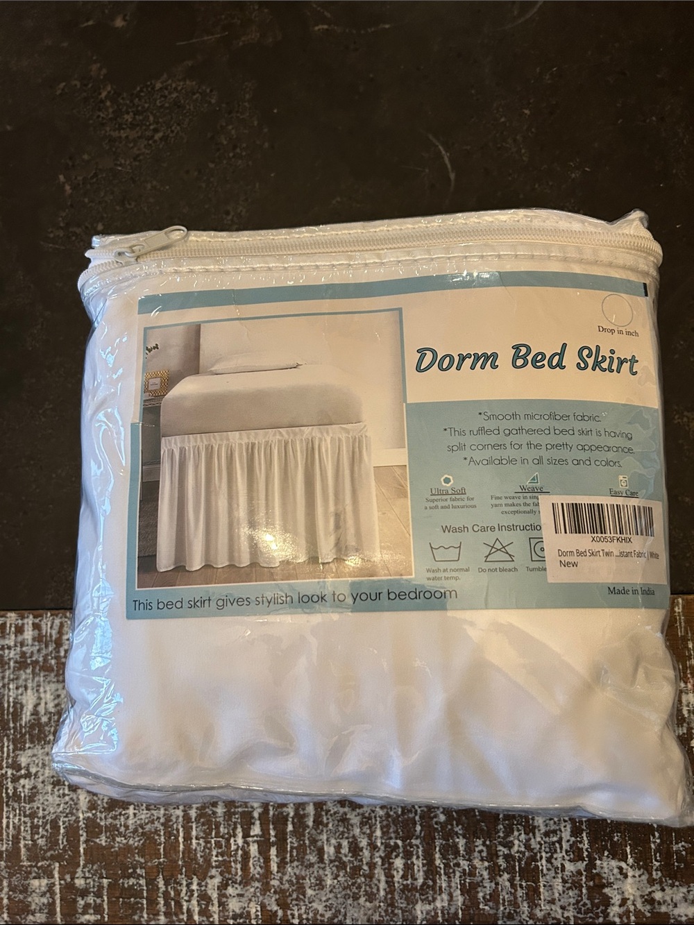 Dorm Bed Skirt - White Ruffled Microfiber